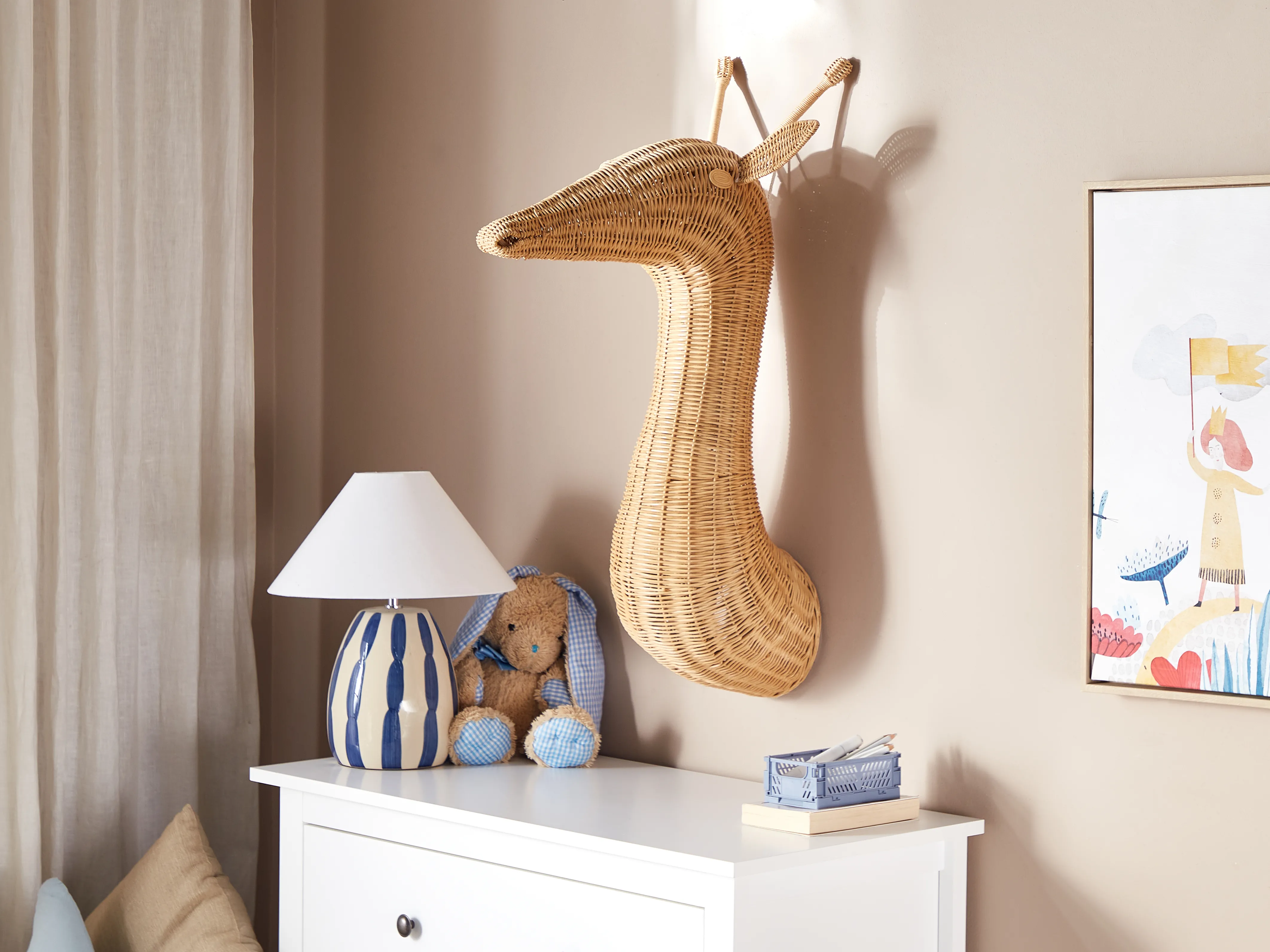Wanddecoratie Giraf BANANEC Rotan 83 cm Natuurlijk