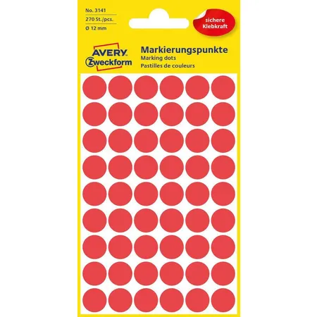 Avery Zweckform 3141 Markierungspunkte Ø 12 mm, 5 Bogen/270 Etiketten, rot