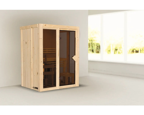 Elementsauna Karibu Iravos 1 zonder oven en gebronsde volledig glazen deur