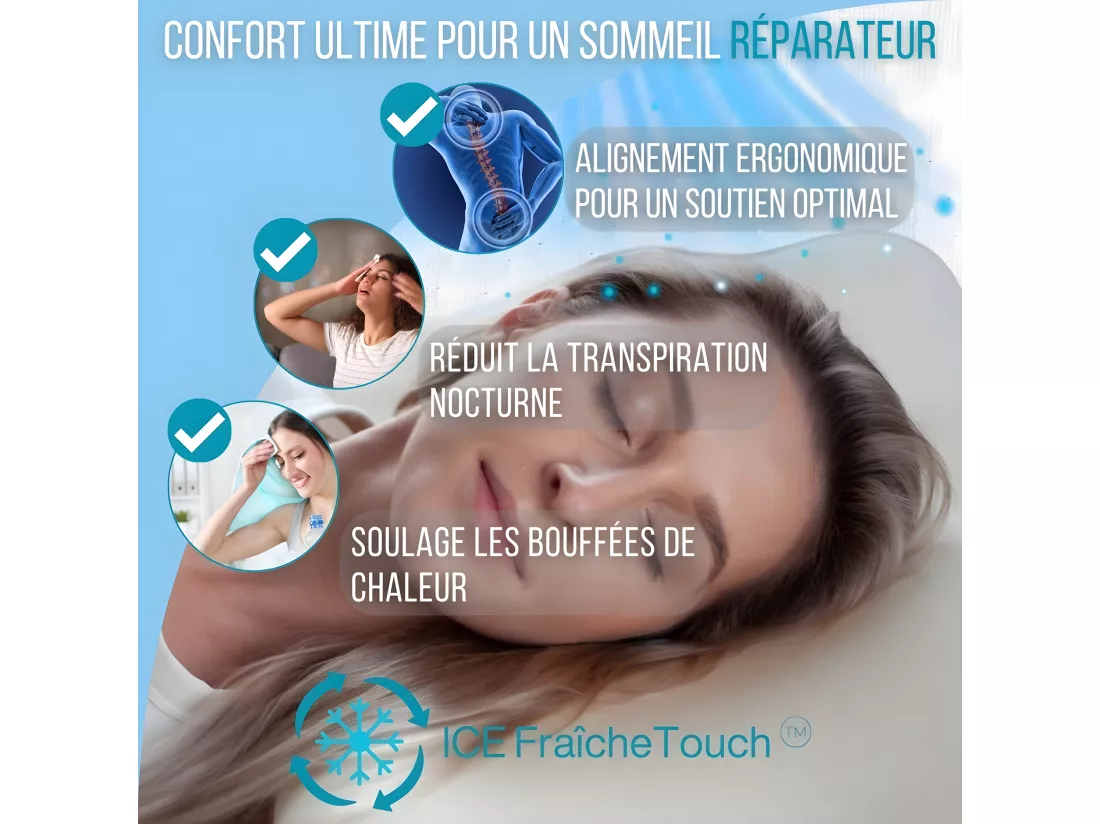 Oreiller Infusé au Gel Rafraîchissant - 60x40 Technologie de Refroidissement Avancée - ClimaConfort ICE