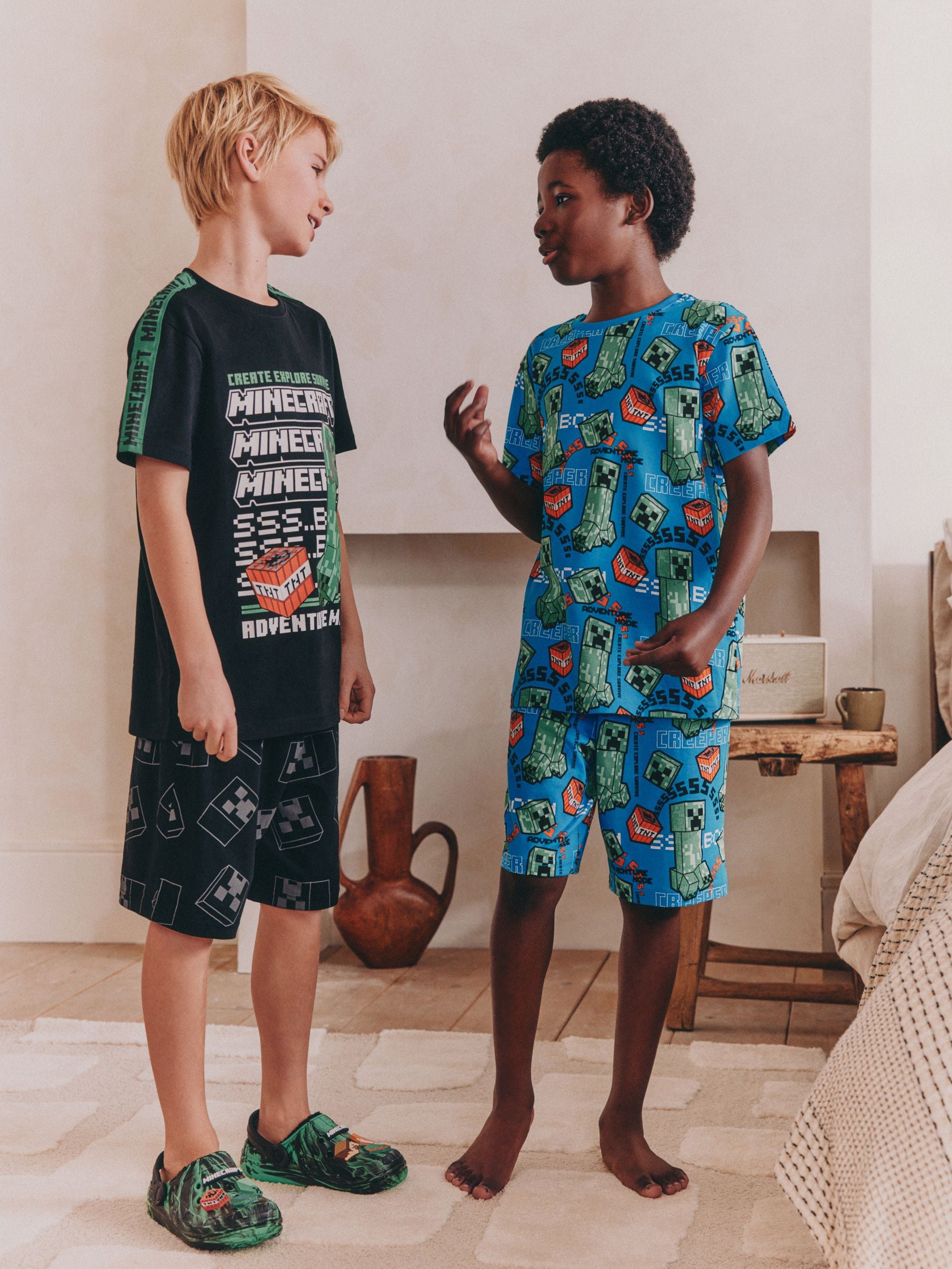 Groen/zwart - Gelicentieerde Minecraft korte pyjama's verpakking van 2 (5-14jr)
