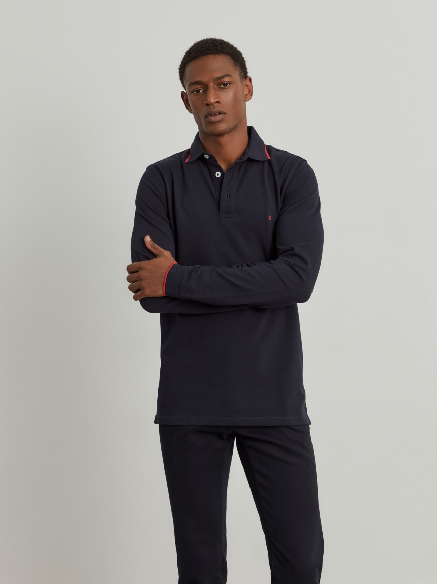 Polo piqué slim fit manga comprida