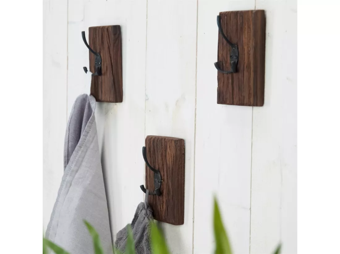 PORTE-MANTEAU Tableau Bois massif, double crochet marron