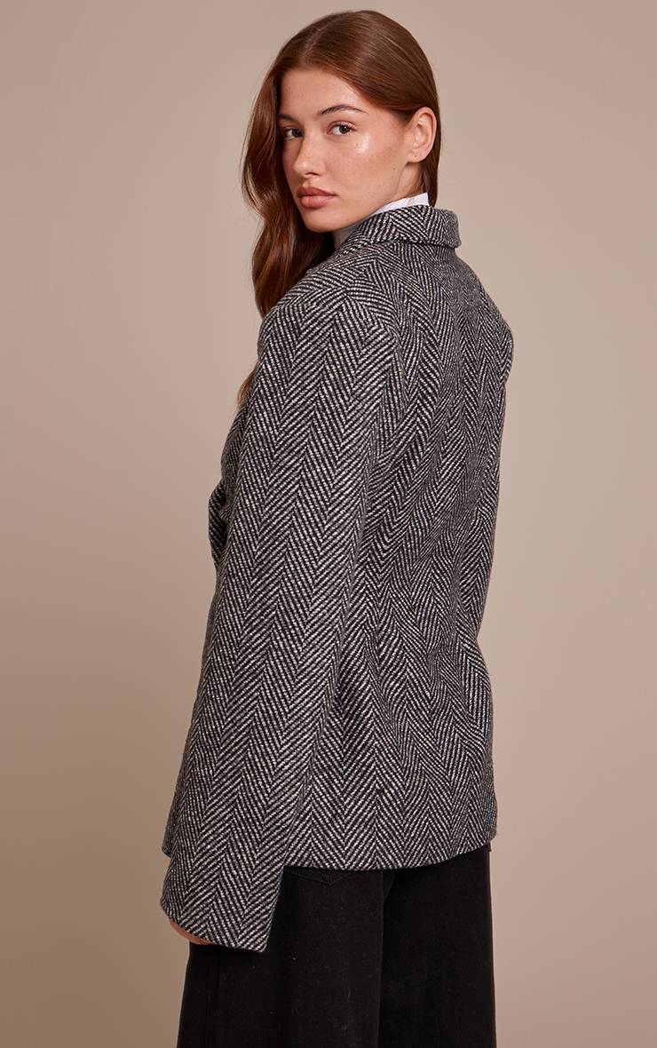 Gris Blazer Cintré À La Taille En Chevrons Froncé