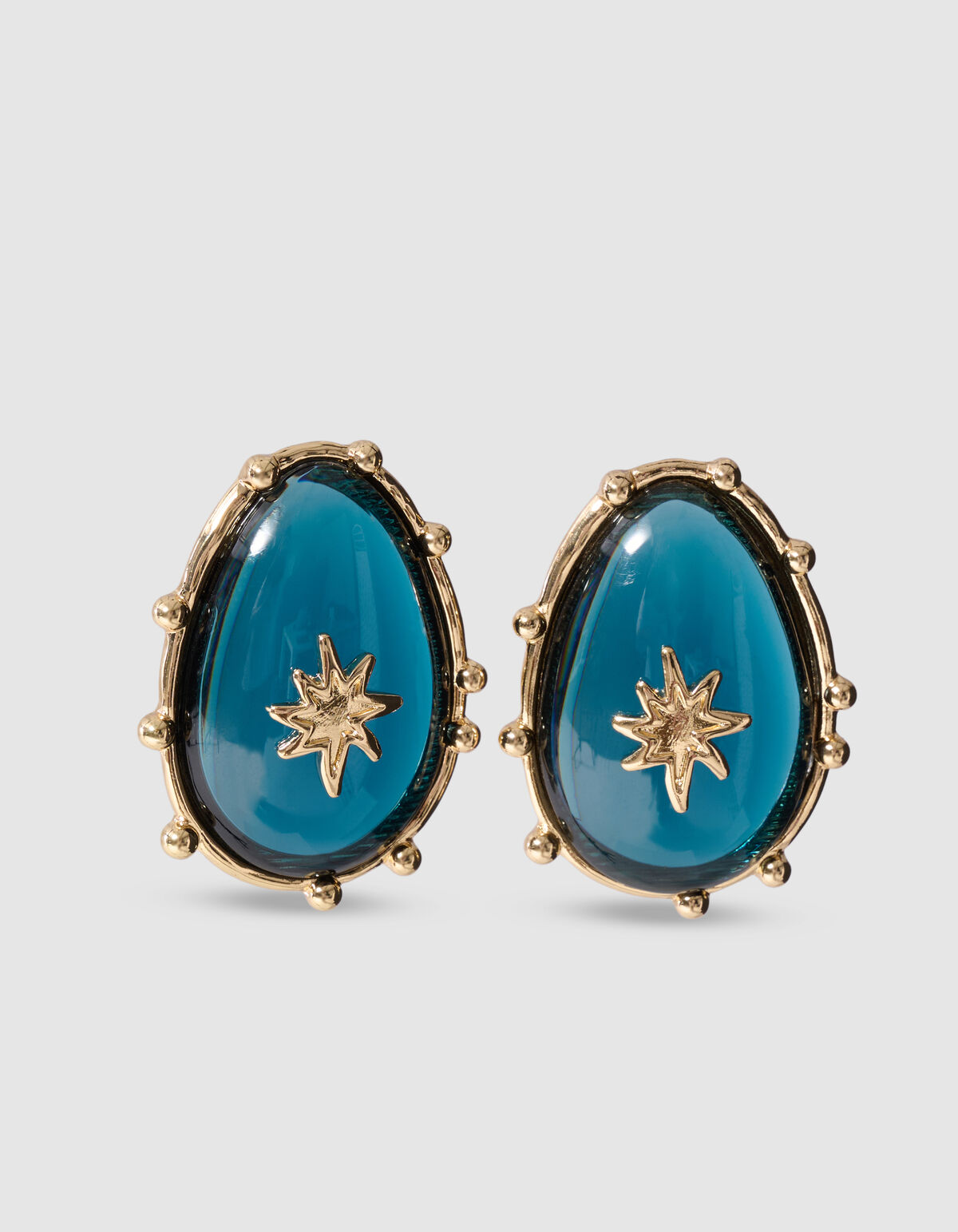 Oval Star Oorbellen Blauw/Goud