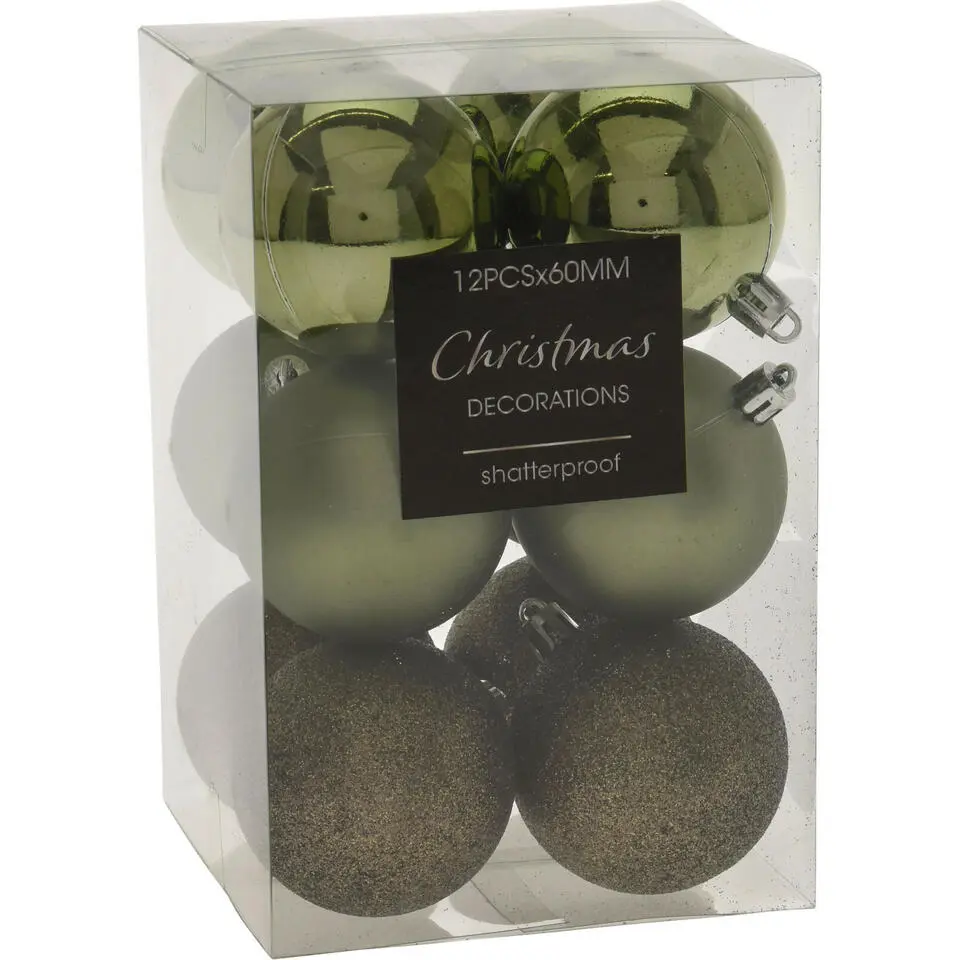 Christmas Decoration Kerstballen - 12st - kunststof - groen - 6 cm