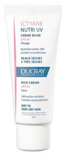 Ducray — Crème riche Visage SP30 — Crème de jour avec SPF — Ictyane Nutri UV 40ml