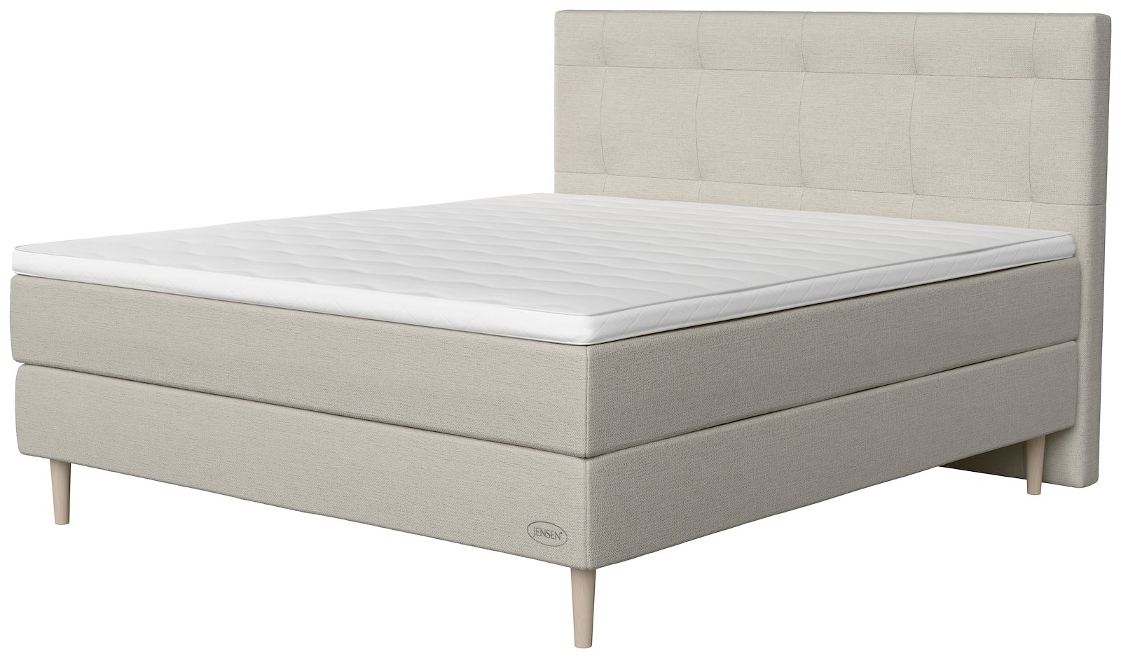 Opal jubileum kontinentalseng 160x200 cm Tekstil 386 Natur, ekstra fast/ekstra fast, seamless, Sleep I overmadrass og Conic 18 cm hvitvasket ben + støtteben, gavl selges separate