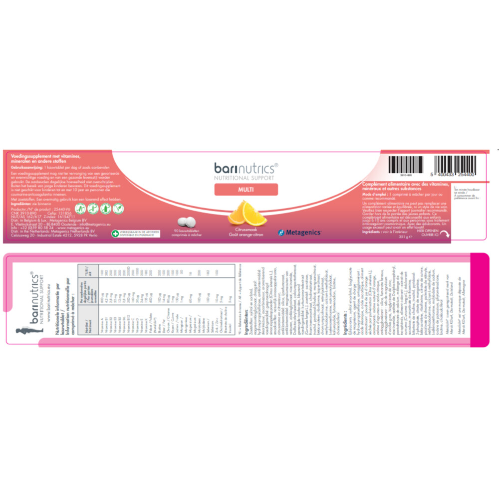 Metagenics Barinutrics Multi Citroen90 tabletten