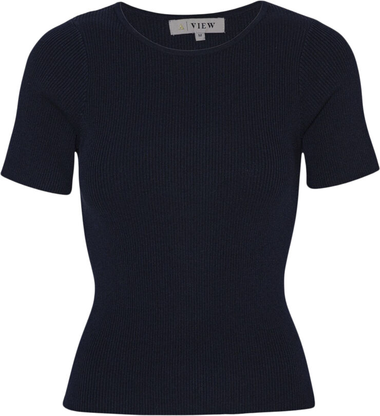 A-VIEW Rib knit short sleeve top Black