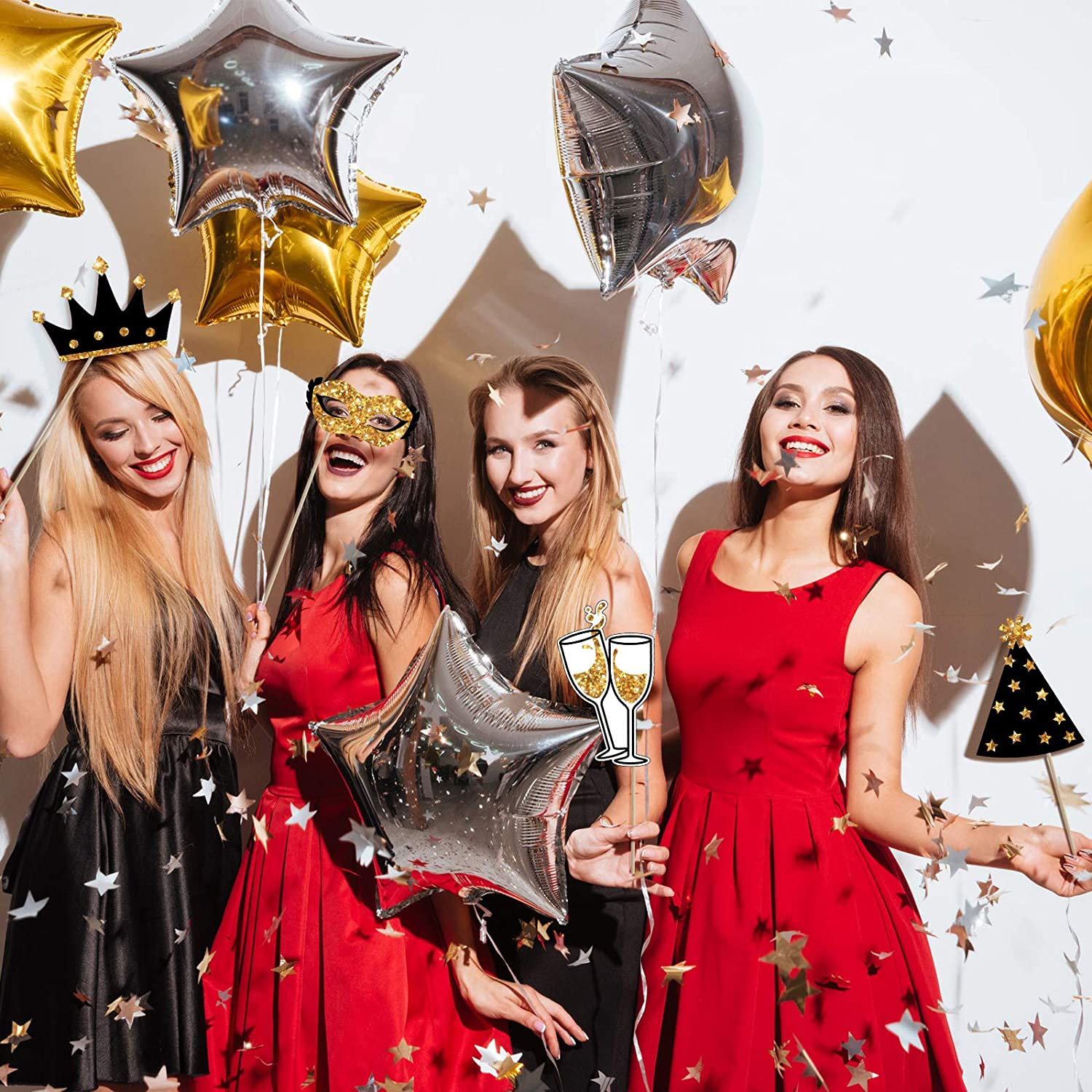 (25er Set) Photo Booth Fotorequisiten Party Foto Accessoires Dekorationen für lustige Bilder - Geburtstag / Hochzeit / Silvester