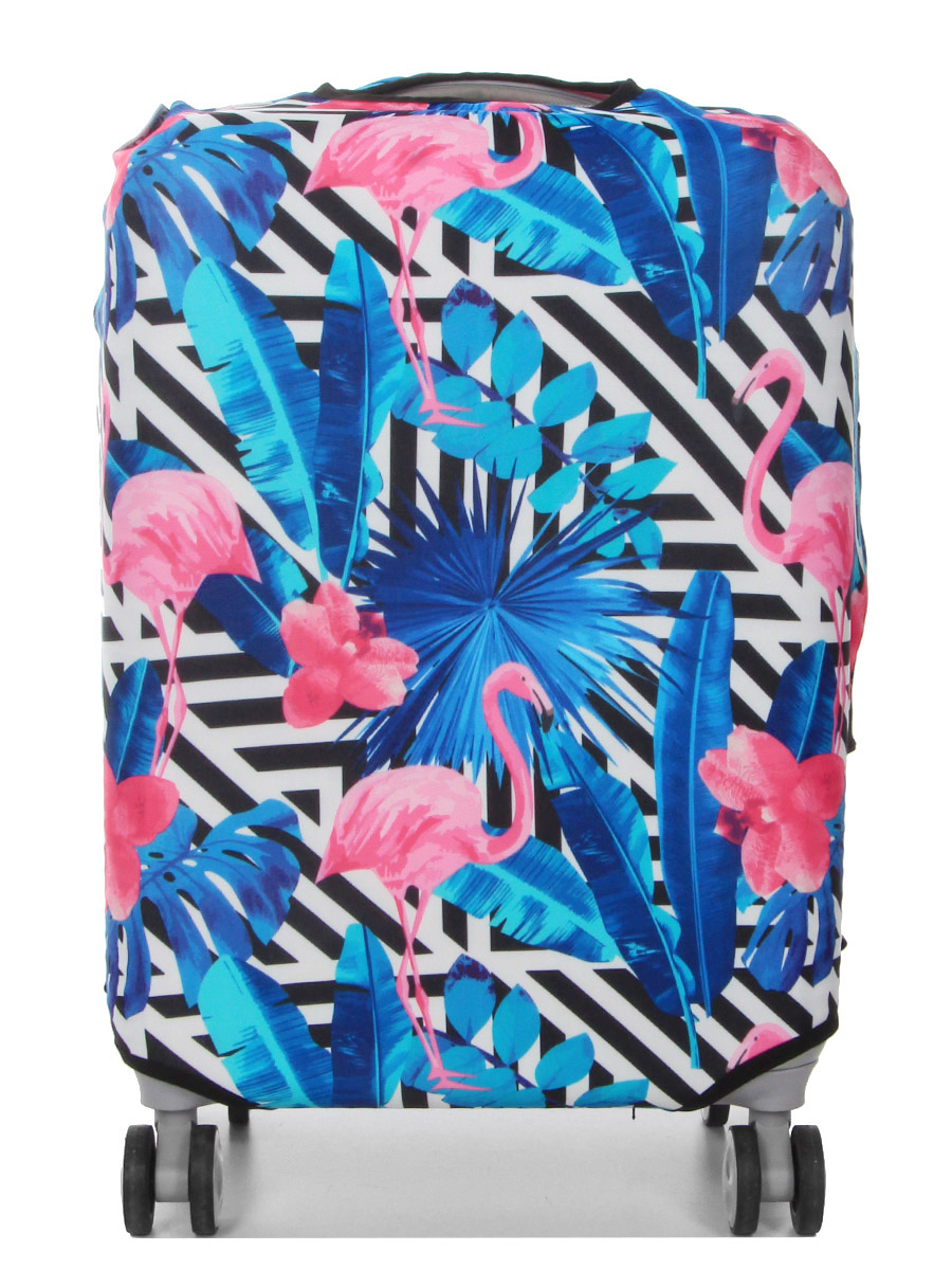 Housse de valise Periea Black & White Stripes with Flamingos S