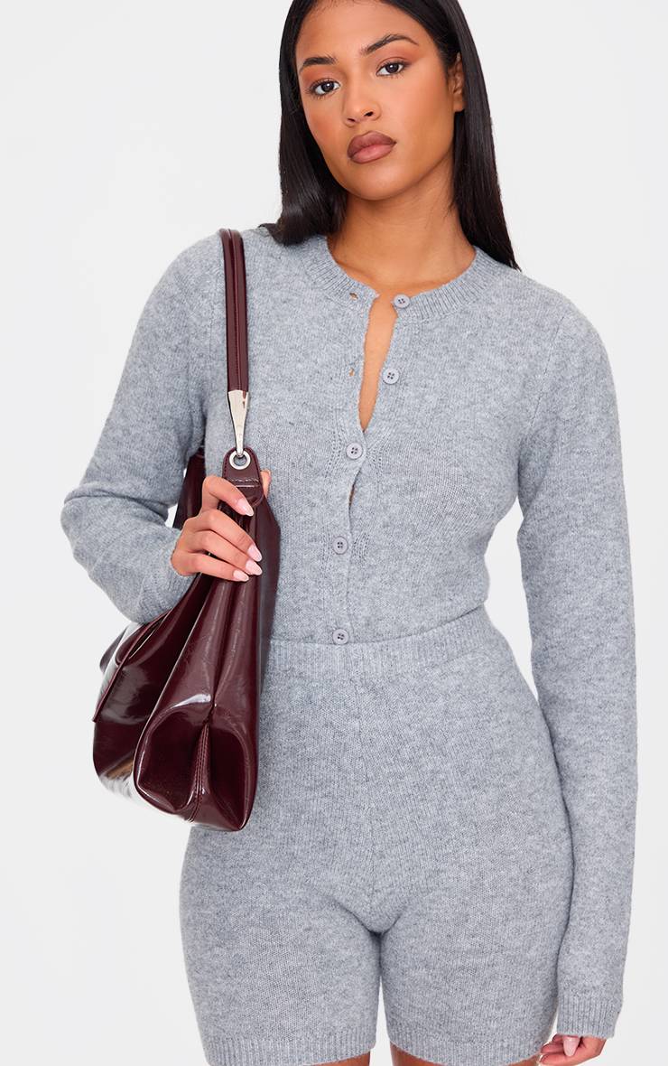 Gris Cendré Body En Maille Douce À Boutons Tall