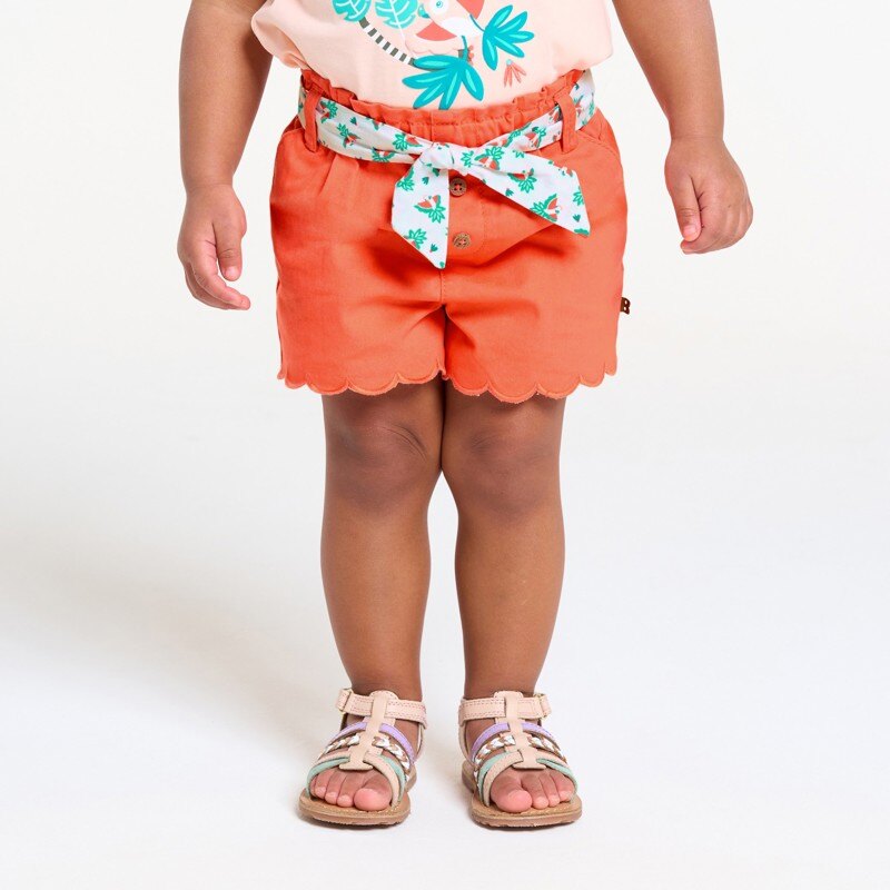 Short festonné à ceinture imprimée orange bébé fille Orange