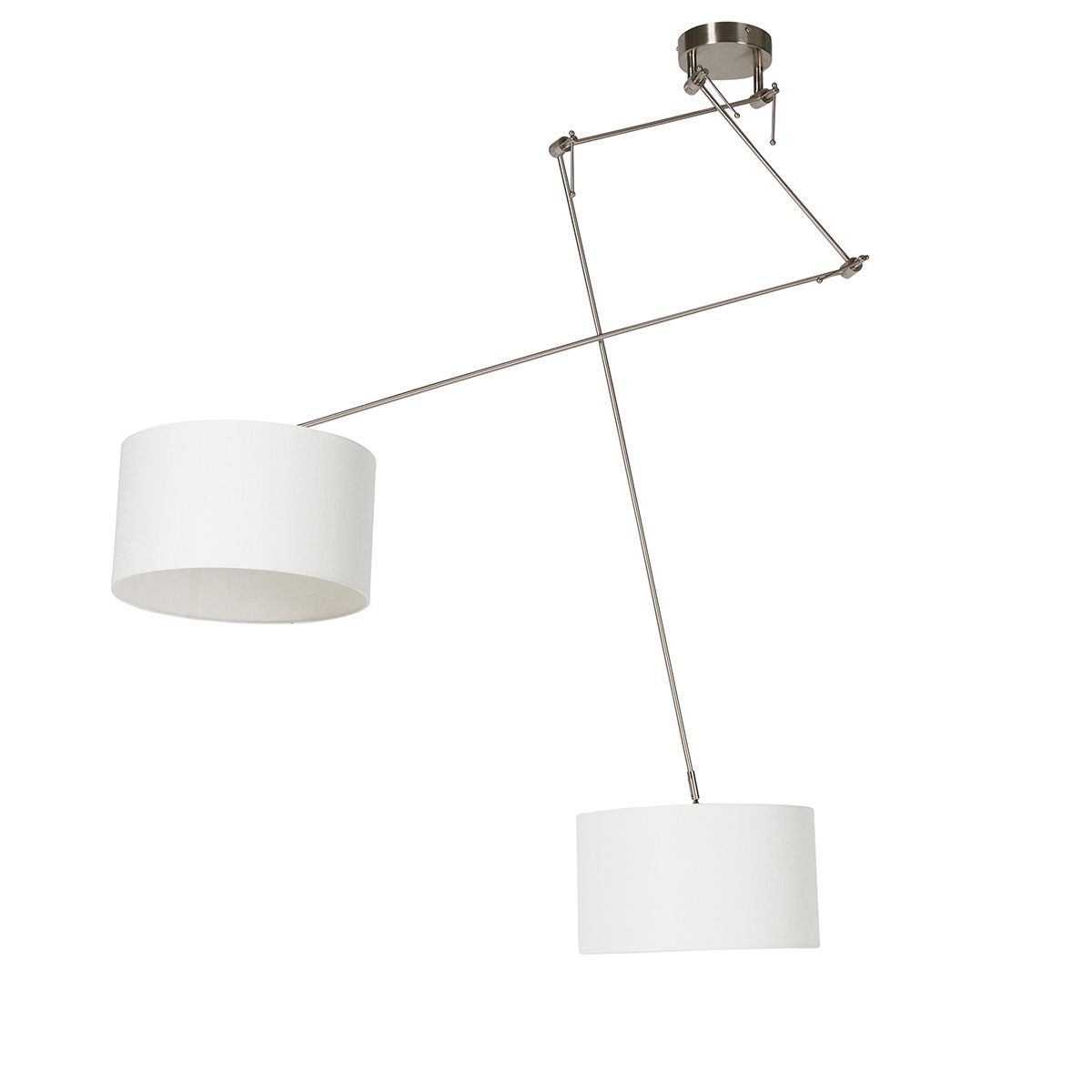 Smart hanglamp staal met kap 35 cm wit incl. 2 Wifi A60 - Blitz
