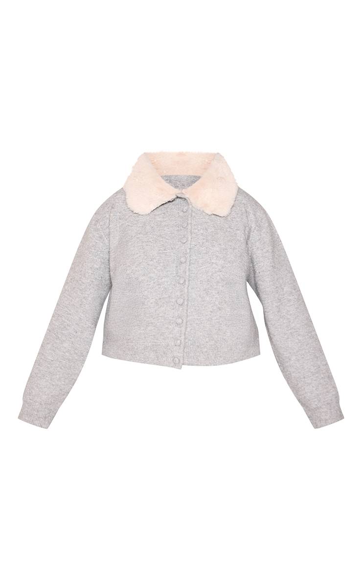 Gris Gilet Court Grande Taille À Col En Synthétique Avec Boutons