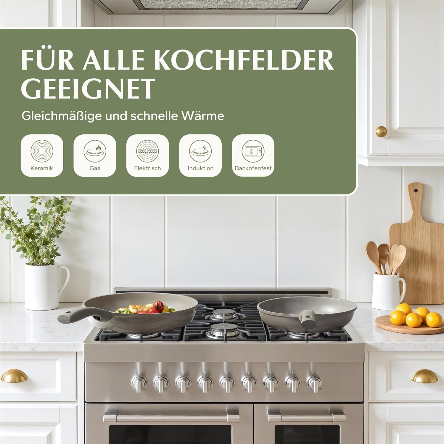 Redchef Topfsets Pfannenset, Keramik Topfset Induktion, Kochgeschirr-Set 11-teiliges, Induktions Töpfe Set mit Glasdeckel, PTFE-frei PFAS-frei für alle Herdarten geeignet, Spülmaschinenfest (Grau)