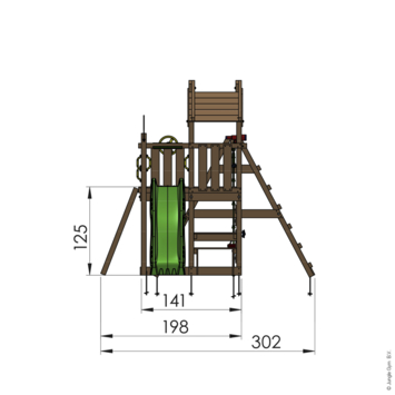 Speeltoestel Jungle Gym Teepee met blauwe glijbaan en klimrek van grenenhout