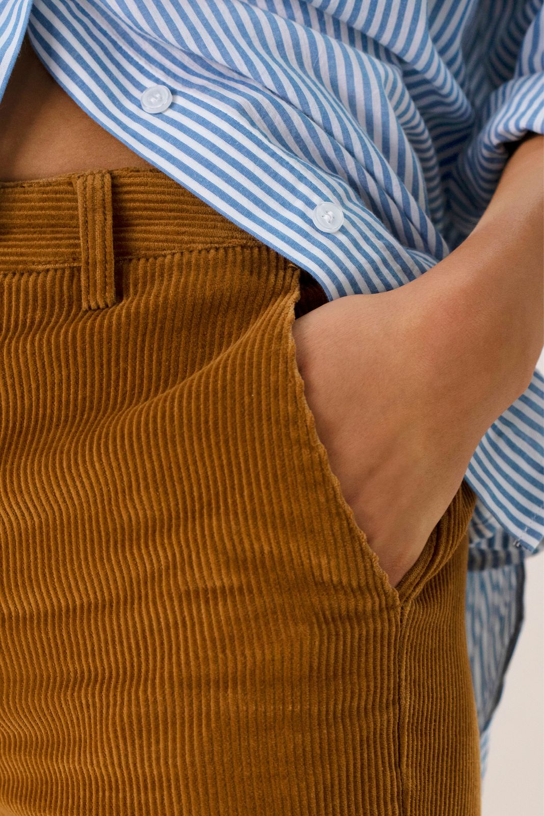 Bruine wide leg corduroy broek