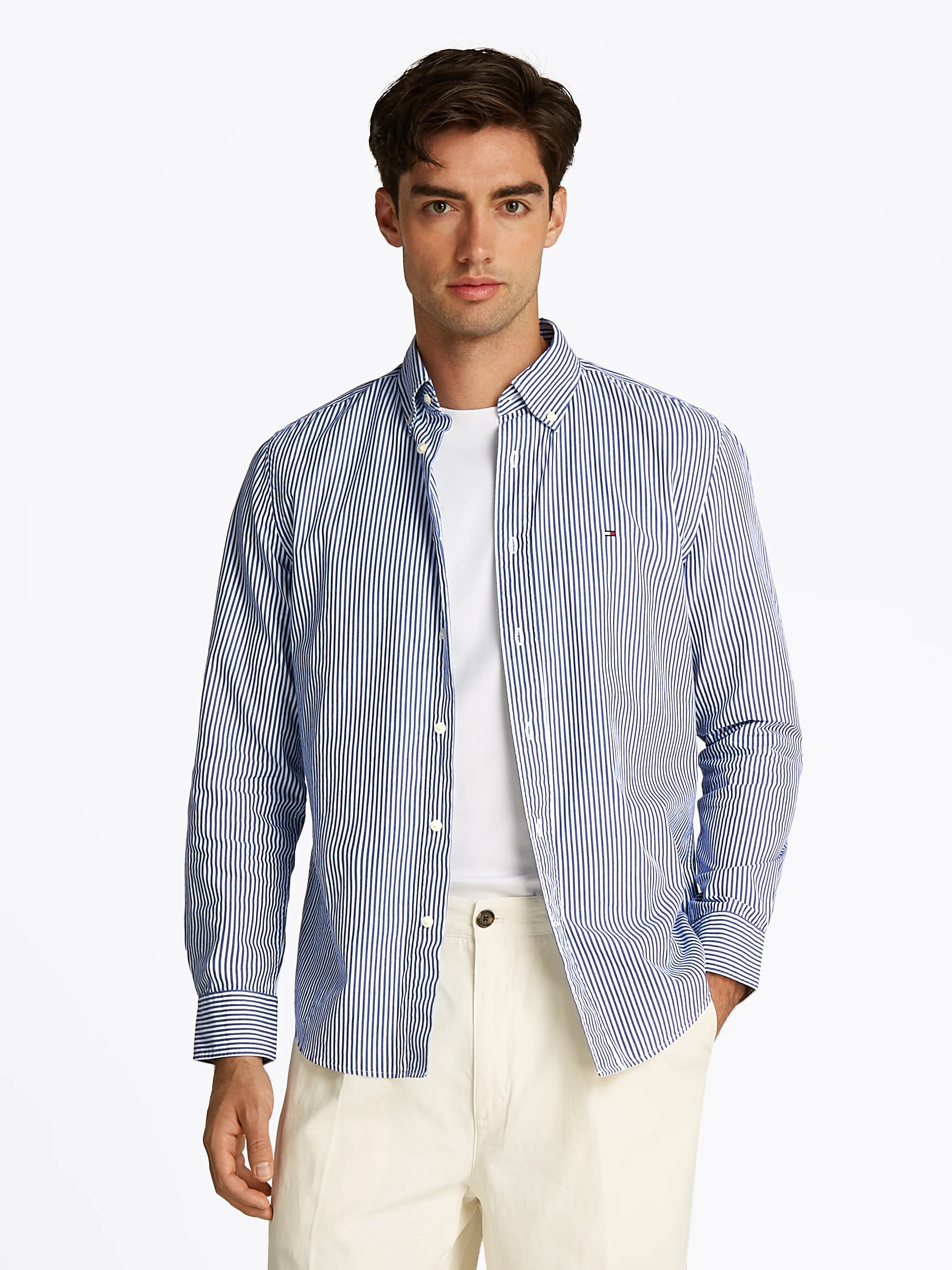 Chemise à rayures fines en coton | Bleu