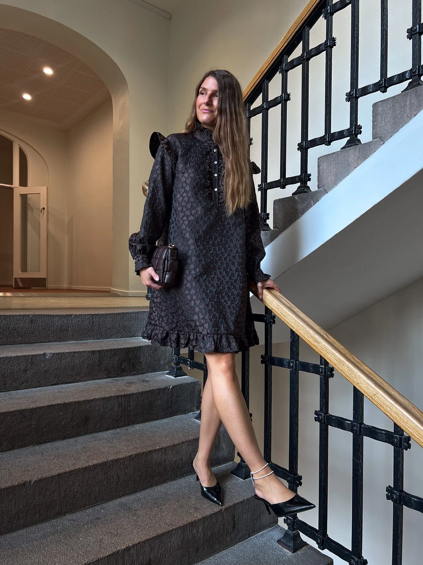 Noella Reno Ruby Ruffle Dress 1021 chocolate brown
