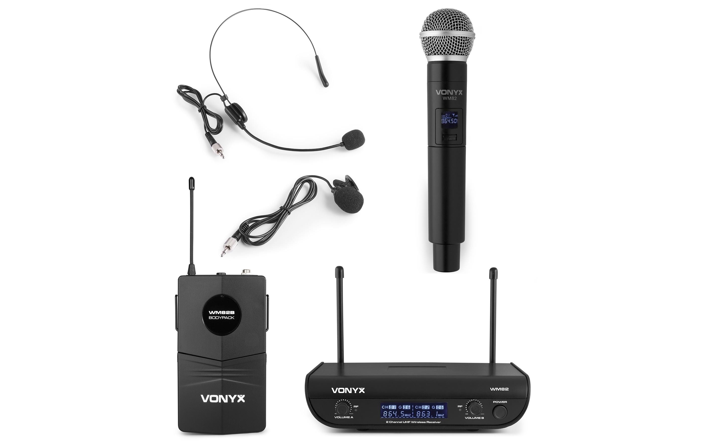 WM82C Set<br>UHF-2-Kanal-Mikrofon Set mit Handmikrofon und Bodypack