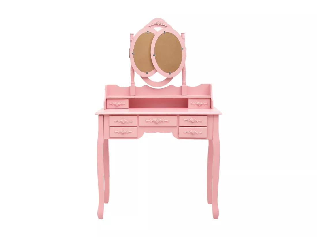 Coiffeuse avec tabouret et miroir pliable en 3 Rose