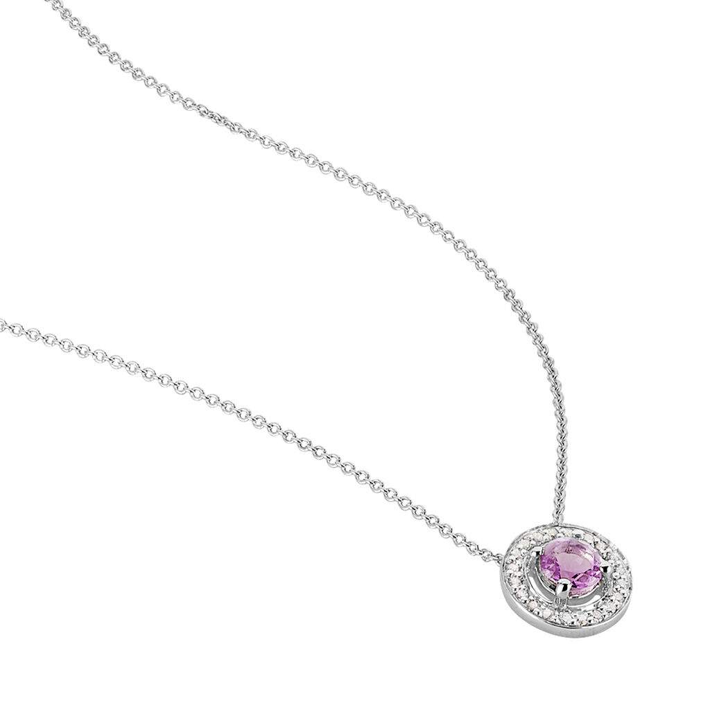 Collier Priscillya Or Blanc Amethyste Et Oxyde De Zirconium