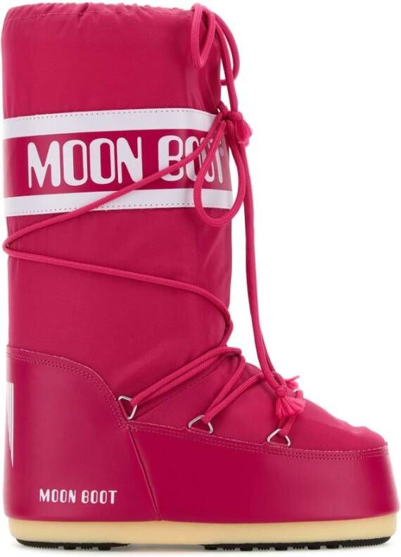 Moon boot Nylon Gevoerde Laarzen Front Lace Rubberen Zool Pink