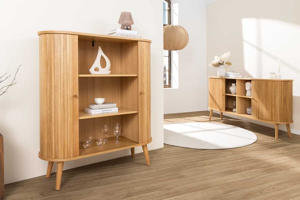 Retro Highboard VALHALLA WOOD 120cm natur Eichenholz Schiebetüren