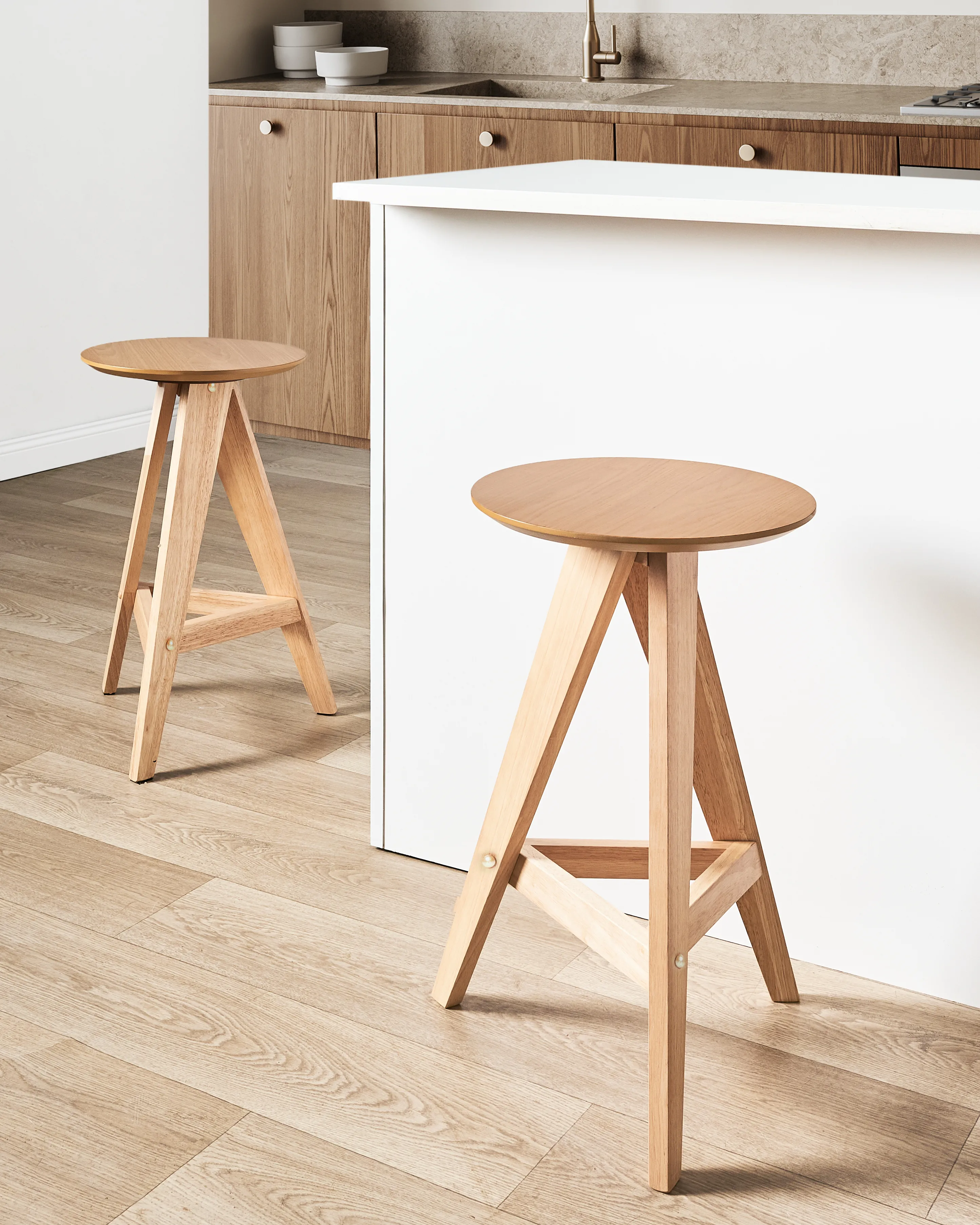Set van 2 barkrukken AROMA Hout Lichtbruin
