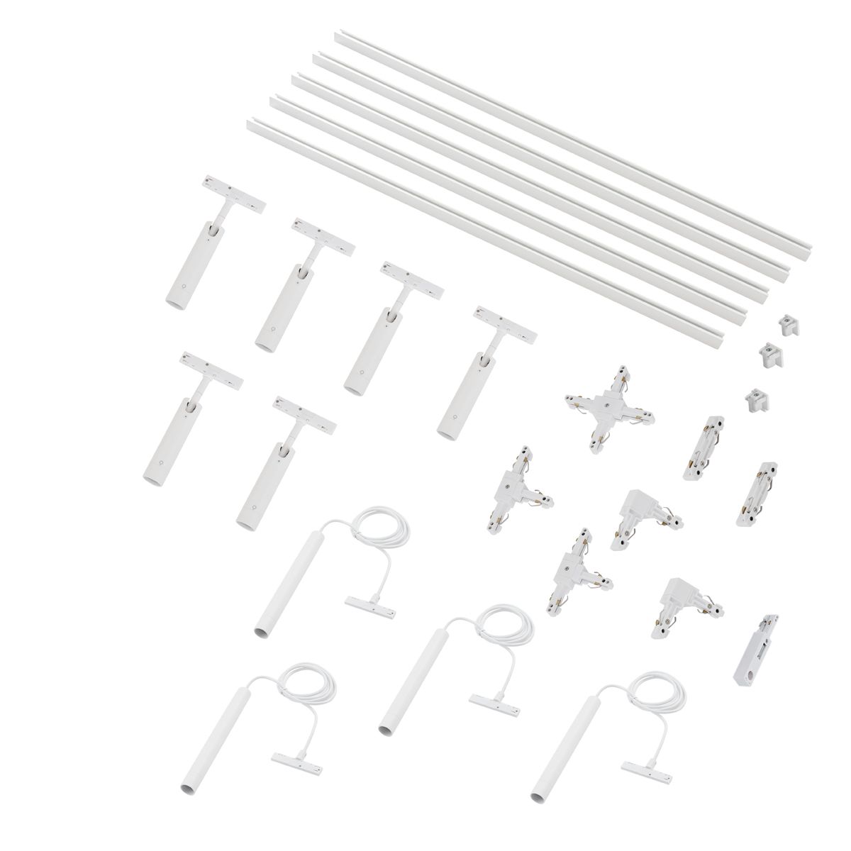Modern railsysteem met 6 spots en 4 hanglampen wit 1-fase - Slimline Uzzy Keno