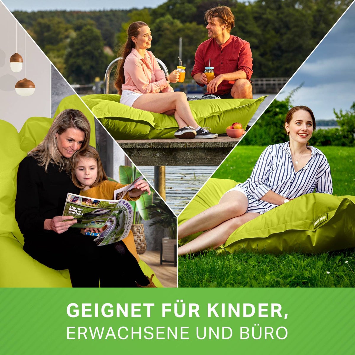 Groene Bonen Zitzak 120x160cm 270 Liter Kinderen & Volwassenen Zitzak EPS Kralenvulling Reuze Zitzak Grote Buitenligstoel Wasbaar Weerbestendig Ligstoel Zitkussen Vloerkussen Lichtgroen