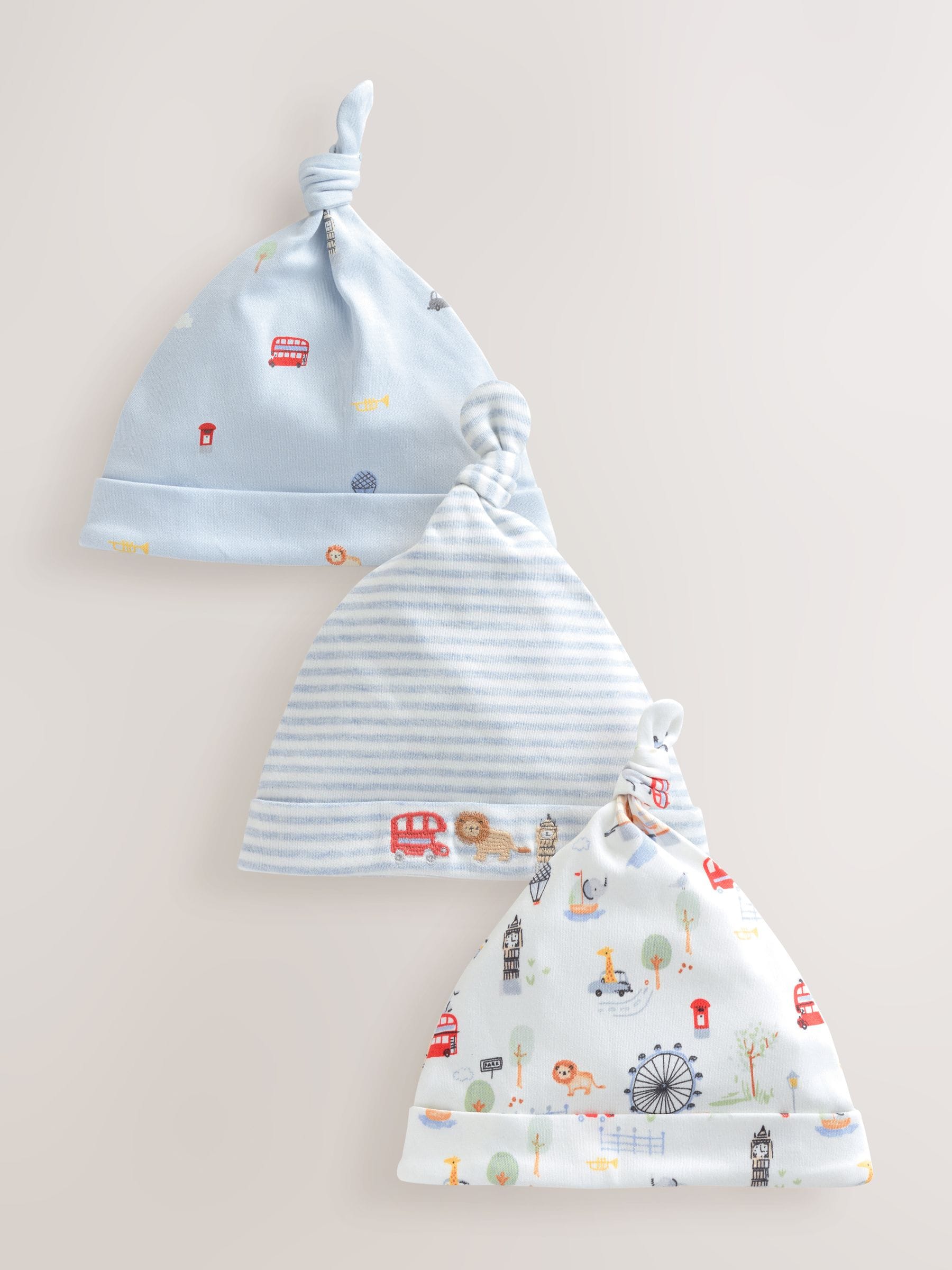 Blauw - London set van 3 Baby Hoeden met Stropdas bovenkant (0-18mnd)