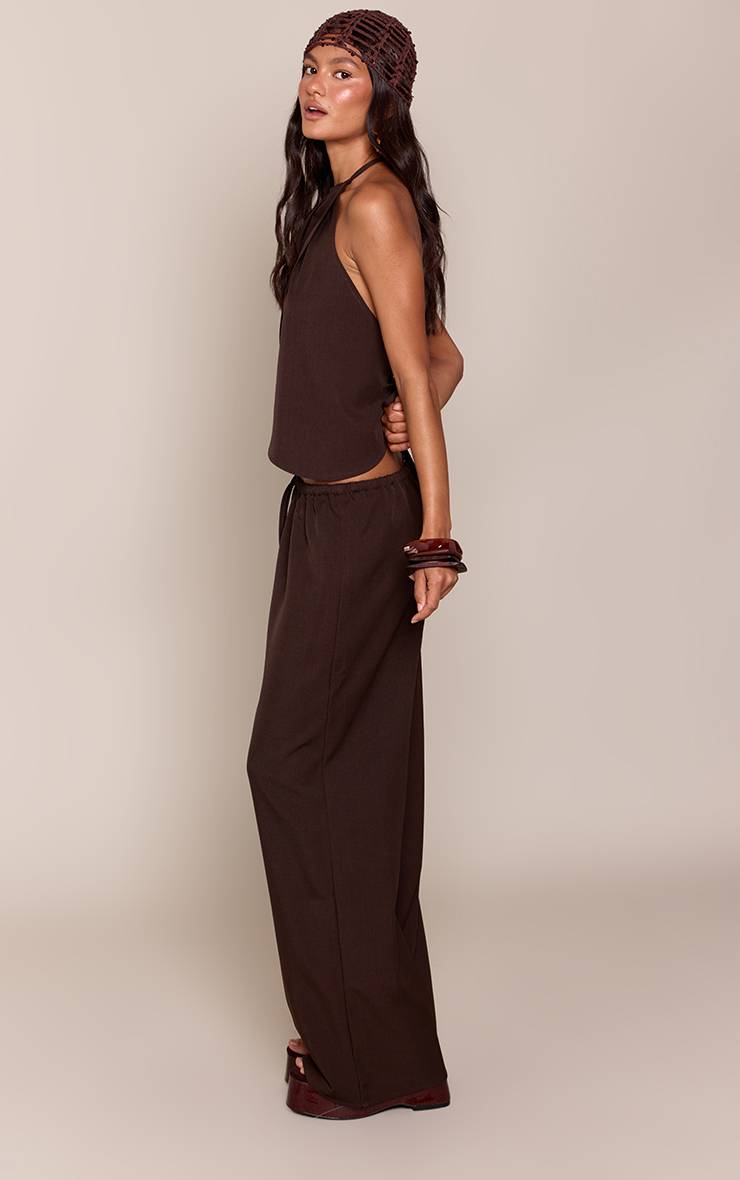 Chocolat Pantalon Large À Taille Élastiquée Avec Cordon De Serrage Coordonné