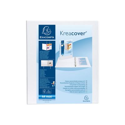 Exacompta Kreacover - Classeur à anneaux personnalisable - Dos 40 mm - A4 Maxi - pour 225 feuilles - blanc - 2 pochettes extérieures