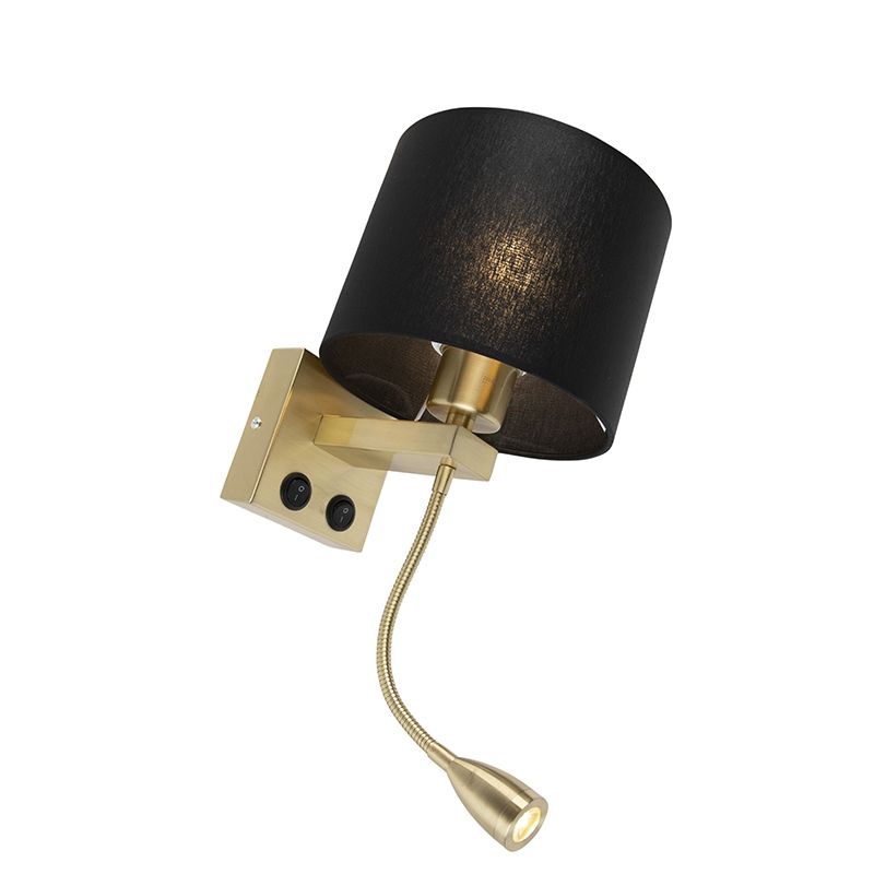 Art deco wandlamp goud met zwarte kap - Brescia