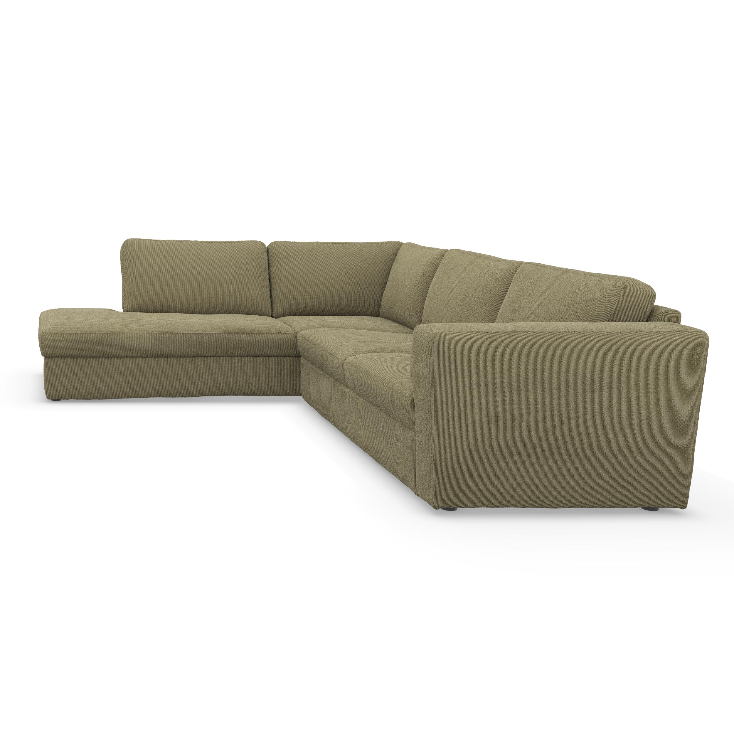 Lean venstrevendt hjørnesofa med pufafslutning