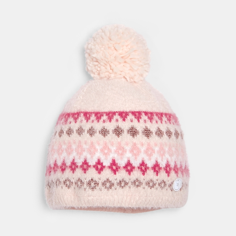 Bonnet fluffy avec motifs en jacquard rose fille