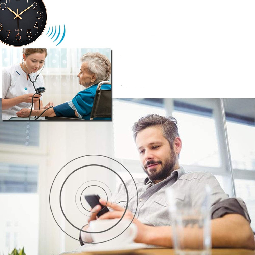 Wanduhr mit integrierter Mini WiFi IP Kamera Full HD 1080p mit Akku (2800mAh)   Micro SD Kartenslot (iOS/Android) - Bronze