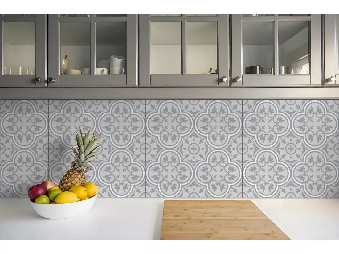 Carreaux autocollants PVC, Carrelage PVC adhésif - 9x30x30 - Motif floristique