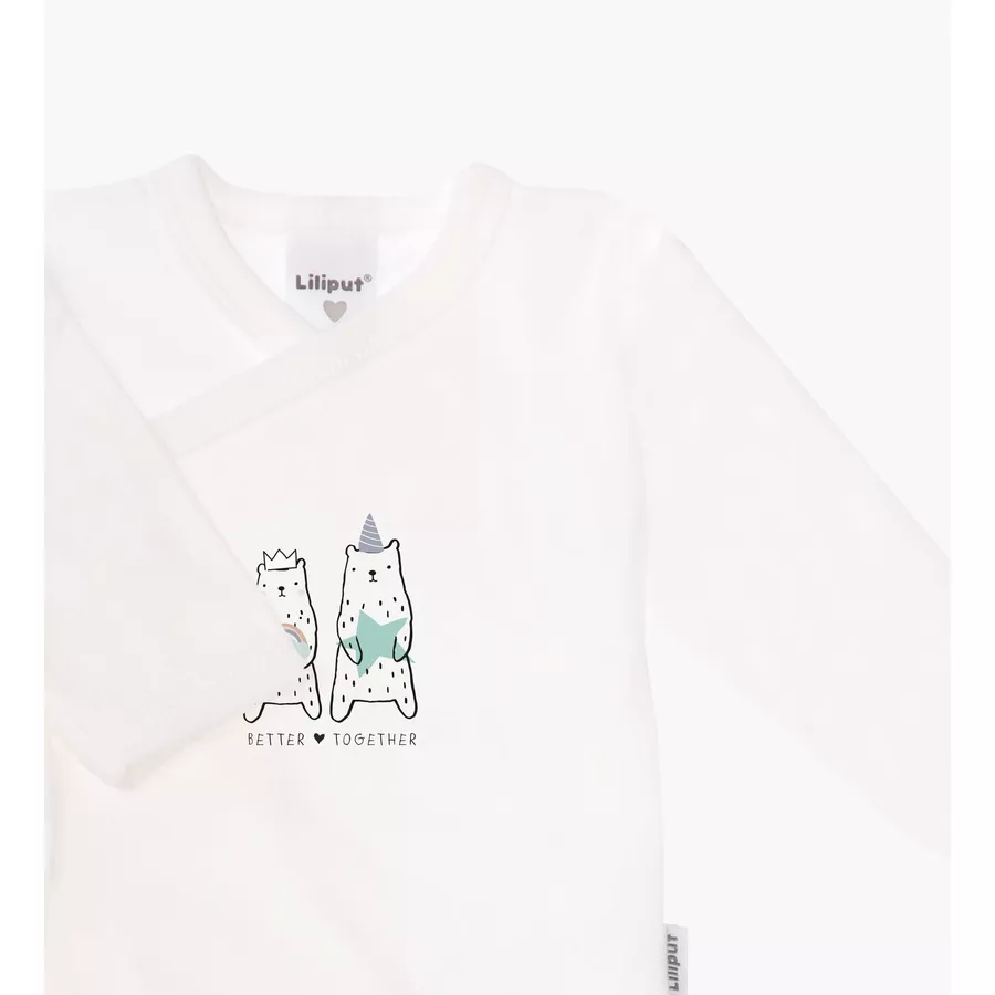 Liliput Langarm-Wickelbody 2er-Pack Happy Elefant und Bären weiß