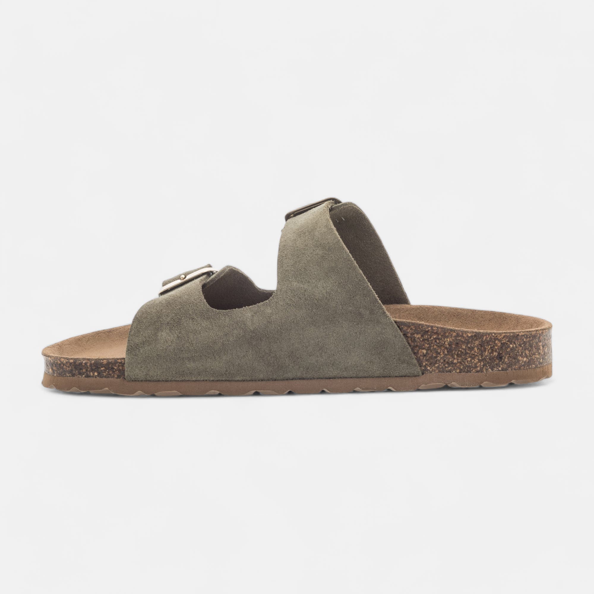 Mules semelle liège Femme en cuir kaki
