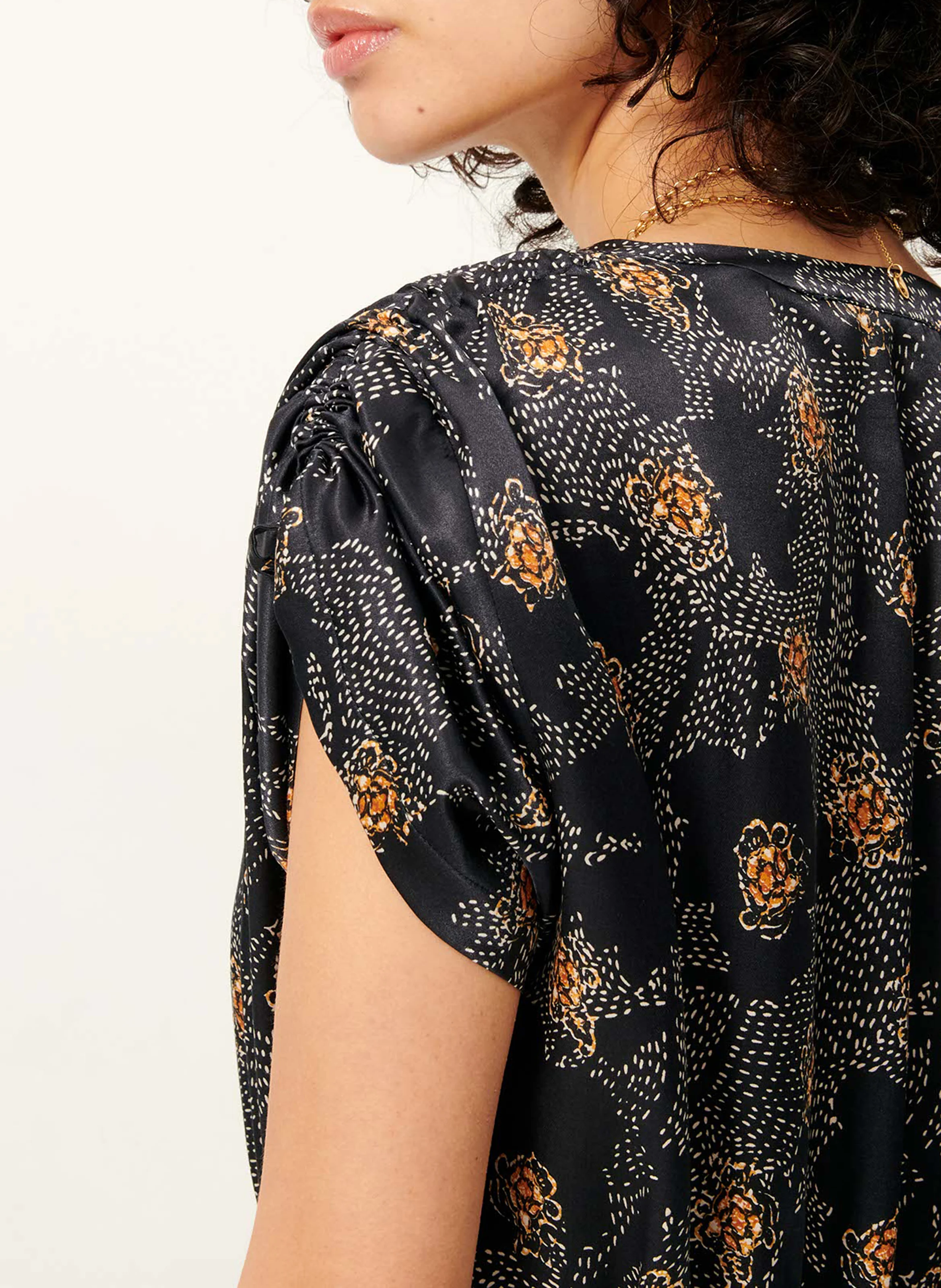 NOLONG - Robe midi boutonnée à fronces | Noir