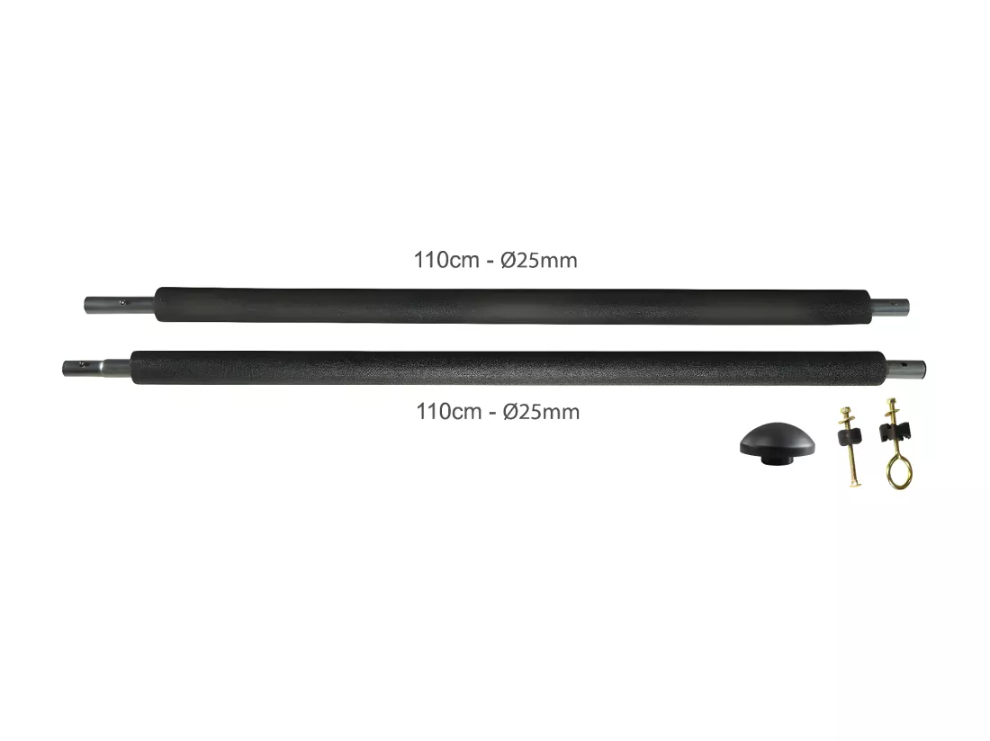 Un poteau de filet de sécurité Ø25mm pour trampolines de jardin toutes marques avec mousse et visserie (longueur totale 215cm)