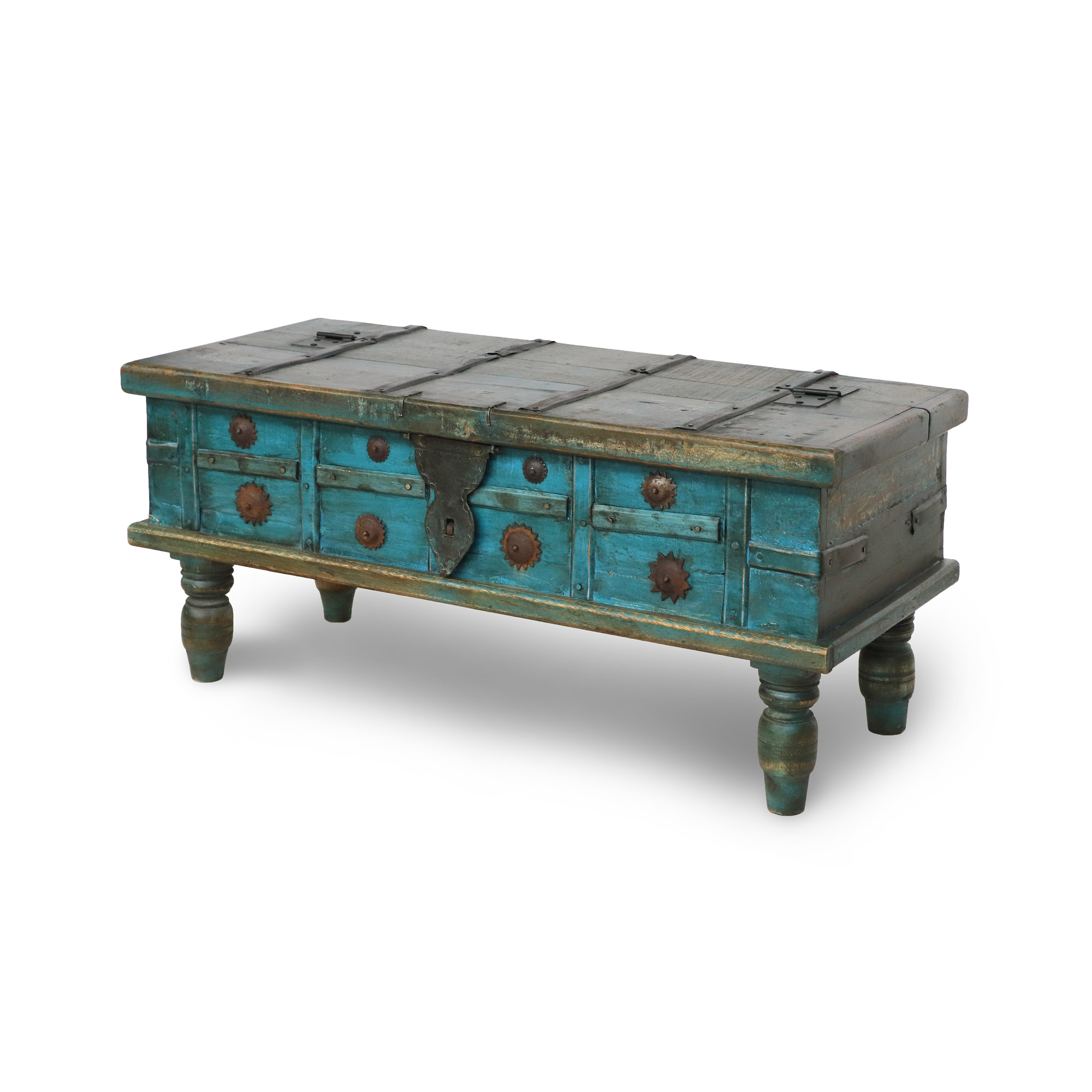 Holztruhe blau, B 86 cm, H 38 cm, L 36 cm von fischer's lagerhaus