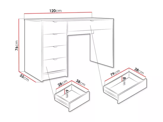 Bureau Comfivo Larmire 100, Avec tiroirs, Nombre de tiroirs: 5, 76x120x55cm, Beige