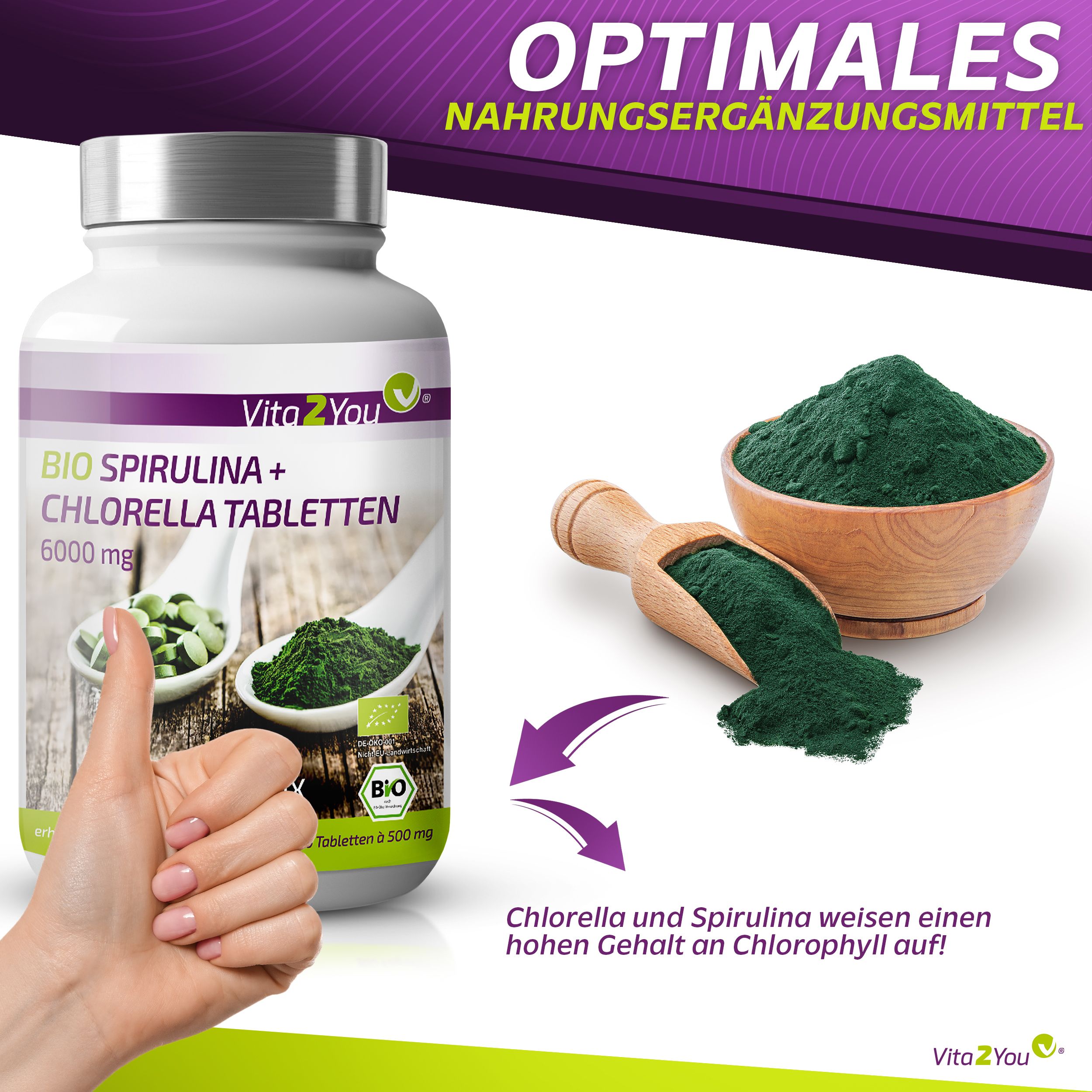 Vita2You Bio Spirulina + Chlorella Tabletten 6000mg