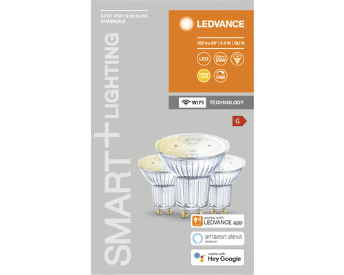 Ledvance Smart WIFI LED-lampen, dimbaar, PAR16/PAR51 GU10/5W (40W), mat, 350 lm, 2700 K warm wit, 3-pack
