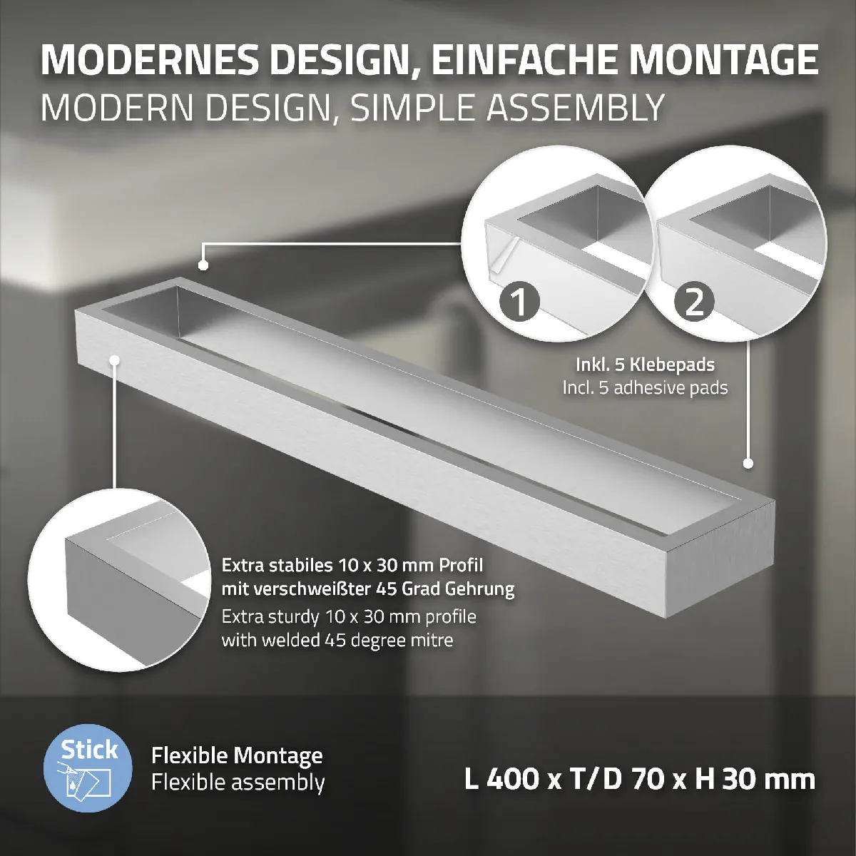 ML-Design Porte-Serviettes Autocollant - Argent